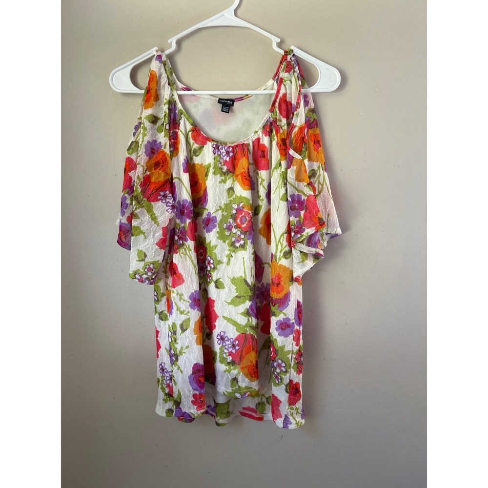 Rafaella Petite Floral‎ Cold Shoulder Blouse Top Multicolor Size S/CH